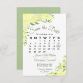 黄色エレガント水色フローラ結婚カレンダー セーブザデート (正面/裏面)