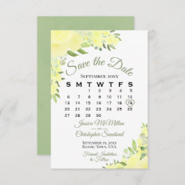 黄色エレガント水色フローラ結婚カレンダー セーブザデート