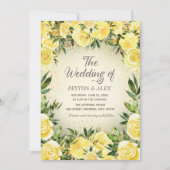 黄色エレガント水色フローラ金ゴールドグリッター 招待状 (正面)