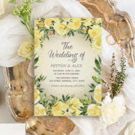 黄色エレガント水色フローラ金ゴールドグリッター 招待状