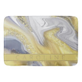 黄色エレガント灰色/灰色金ゴールド大理石エフェクト名 バスマット (正面)