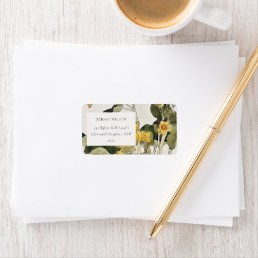 黄色エレガント素朴のフローラアドレス ラベル (インサイチュ)