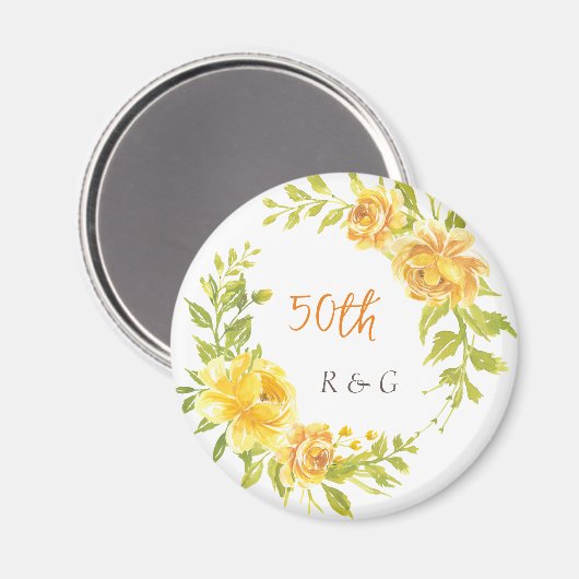 黄色エレガント結婚周年記念50thモノグラム マグネット (正面/裏面)