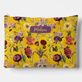 黄色エレガント花柄モノグラム アクセサリーポーチ