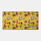 黄色エレガント花柄モノグラム デスクマット (正面)