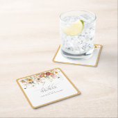 黄色エレガント野草水彩ブライダルシャワー スクエアペーパーコースター (インサイチュ)