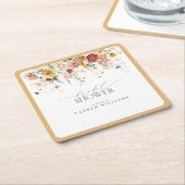 黄色エレガント野草水彩ブライダルシャワー スクエアペーパーコースター (アングル)