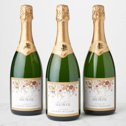 黄色エレガント野草水彩ブライダルシャワー スパークリングワインラベル (ボトル)