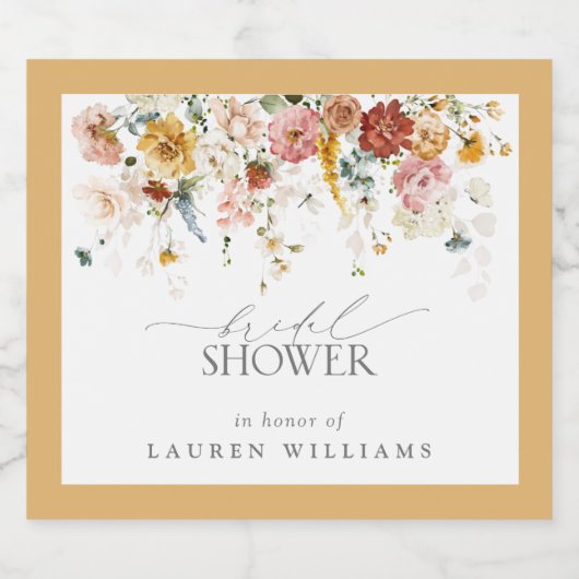 黄色エレガント野草水彩ブライダルシャワー スパークリングワインラベル (シングルラベル)