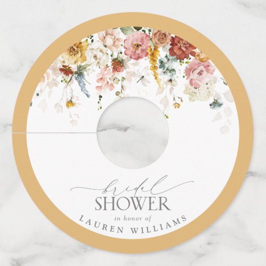 黄色エレガント野草水彩ブライダルシャワー ワイングラスタグ (正面)