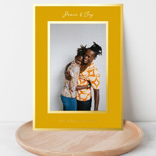 黄色エレガント金ゴールドクリスマスフォトホリデーカード 箔シーズンカード