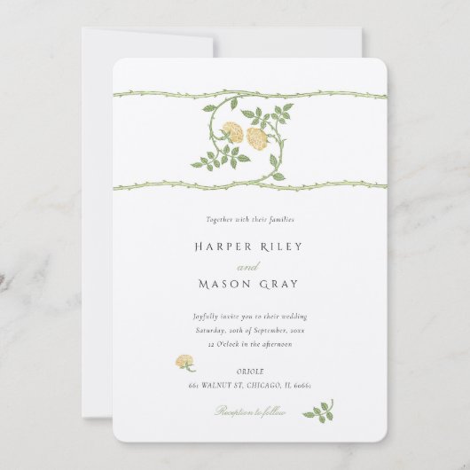 黄色エレガント金ゴールドグ結婚リーズ 招待状 (正面)