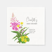 黄色エレガント鮮やかピンクのワイルドフラワースクリプト スタンダードカクテルナプキン (正面)