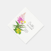 黄色エレガント鮮やかピンクのワイルドフラワースクリプト スタンダードカクテルナプキン (角)