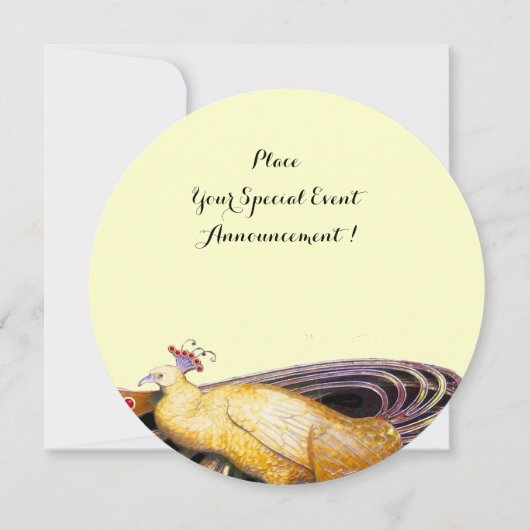 黄色エレガント黒クリームサークルの孔雀 招待状 (裏面)