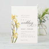 黄色エレガントDaffodil水彩結婚式の招待 サンキューカード (スタンド正面)