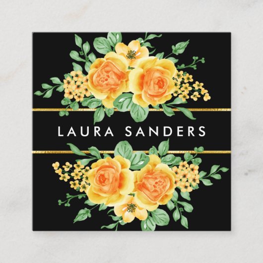 黄色オエレガントレンジバラフラワーヘア&メイクアップ スクエア名刺 (正面)