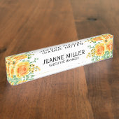 黄色オエレガントレンジバラ花マネージャ白 デスクネームプレート (側面)