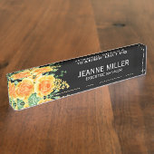 黄色オエレガントレンジバラ花マネージャ黒 デスクネームプレート (側面)