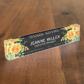 黄色オエレガントレンジバラ花マネージャ黒 デスクネームプレート (側面)