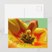 黄色オレンジのチューリップ ハッピーバースデー ポストカード (正面/裏面)