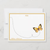 黄色オレンジのドットバタフライフライトモノグラムと名前 ノートカード (正面)