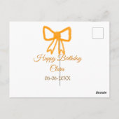 黄色オレンジの弓の水彩レトロなハッピーバースデー ポストカード (裏面)