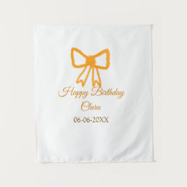 黄色オレンジの弓 水彩 レトロ ハッピーバースデー タペストリー