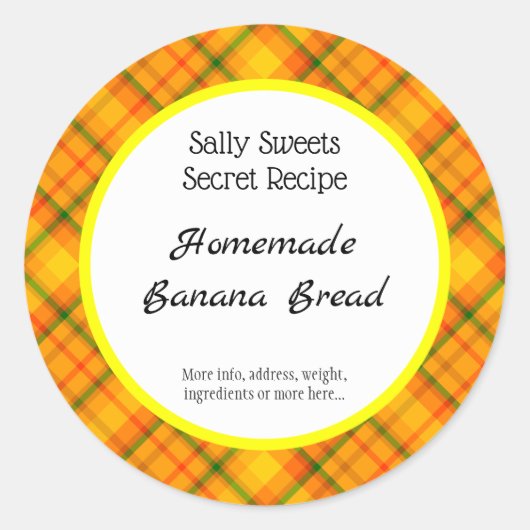黄色オレンジの格子柄 オーダーメイド バイクステッカー ラウンドシール (正面)