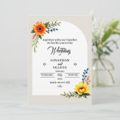 黄色オレンジの植物学的な花輪 招待状 (スタンド正面)