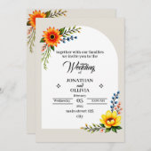 黄色オレンジの植物学的な花輪 招待状 (正面/裏面)