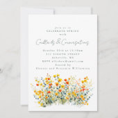 黄色オレンジの野生の花とカクテルと会話 招待状 (正面)