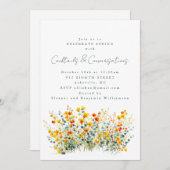 黄色オレンジの野生の花とカクテルと会話 招待状 (正面/裏面)