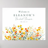 黄色オレンジの野生の花 ブライダルシャワーの歓迎 ポスター (正面)