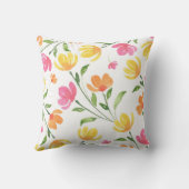 黄色オレンジピンク水色フローラ茎パターン クッション (裏面)