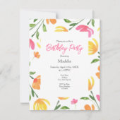 黄色オレンジピンク水色フローラ茎パターン 招待状 (正面)