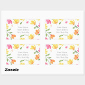 黄色オレンジピンク水色フローラ茎パターン 長方形シール (シート)