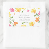 黄色オレンジピンク水色フローラ茎パターン 長方形シール (バッグ)