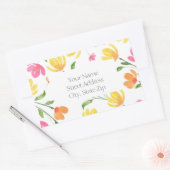 黄色オレンジピンク水色フローラ茎パターン 長方形シール (封筒)