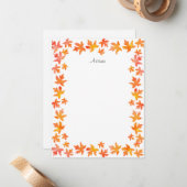 黄色オレンジ水彩マップルリーフのガーランド ノートカード (正面/裏面インサイチュ)