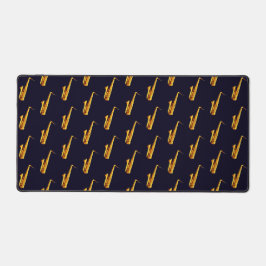 黄色オレンジ色のサックスフォンと黒い背景 デスクマット