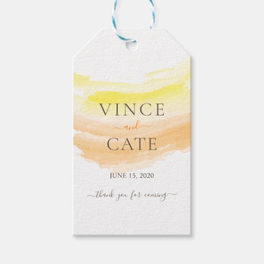 黄色オレンジ色の水の色のスプラッシュ結婚ズ ギフトタグ (正面)