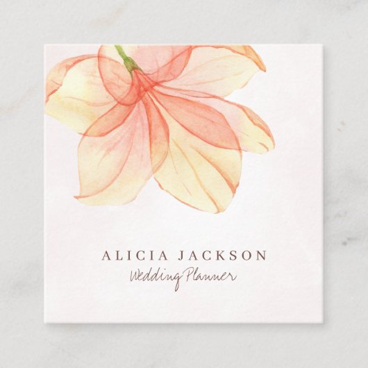 黄色オレンジ色の水カラー花びらウェディングプランナー スクエア名刺 (正面)