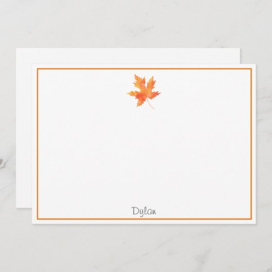 黄色オレンジ色の水色メープルリーフ ノートカード (正面/裏面)