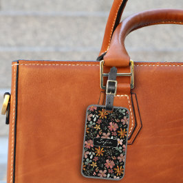 黄色オレンジ色の花柄ブラックラゲッジタグ ラゲッジタグ