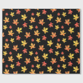 黄色オレンジ色の黒い水色メープルリーフパターン ラッピングペーパー (フラット)