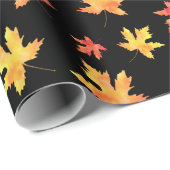 黄色オレンジ色の黒い水色メープルリーフパターン ラッピングペーパー (ロールコーナー)