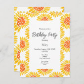 黄色オレンジ色ひまわり模様 招待状 (正面/裏面)
