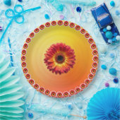 黄色オレンジ色グラデーション赤ガーベラデイジーパターン ペーパープレート (パーティー)