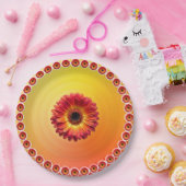 黄色オレンジ色グラデーション赤ガーベラデイジーパターン ペーパープレート (パーティー)